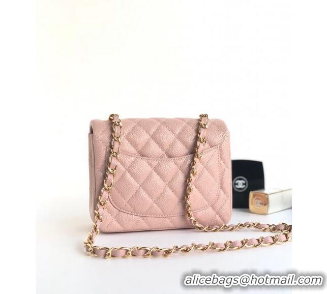 Top Design Chanel Grained Calfskin Mini Square Classic Flap Bag A01115 Light Pink/Gold 2024