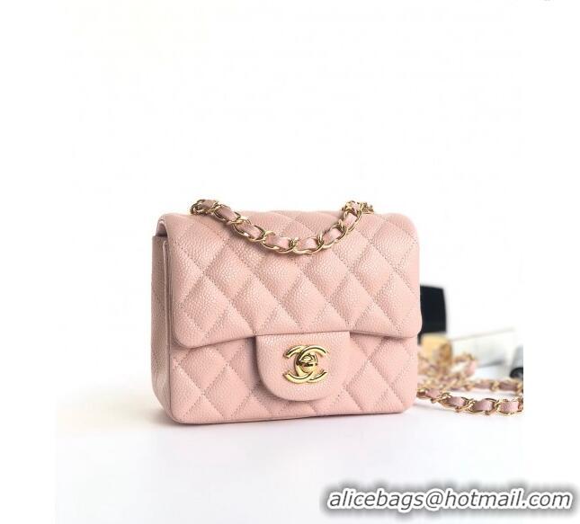 Top Design Chanel Grained Calfskin Mini Square Classic Flap Bag A01115 Light Pink/Gold 2024