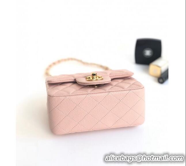 Top Design Chanel Grained Calfskin Mini Square Classic Flap Bag A01115 Light Pink/Gold 2024