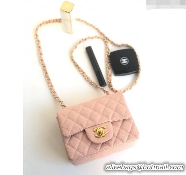 Top Design Chanel Grained Calfskin Mini Square Classic Flap Bag A01115 Light Pink/Gold 2024