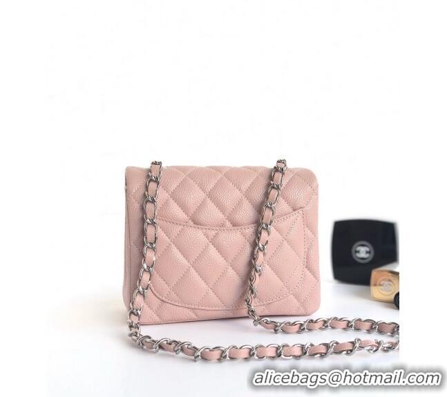 Top Design Chanel Grained Calfskin Mini Square Classic Flap Bag A01115 Light Pink/Gold 2024