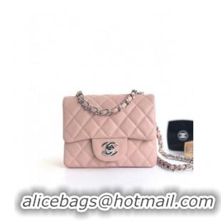 Top Quality Chanel Grained Calfskin Mini Square Classic Flap Bag A01115 Light Pink/Silver 2024