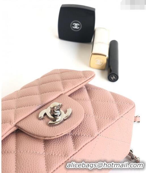 Top Quality Chanel Grained Calfskin Mini Square Classic Flap Bag A01115 Light Pink/Silver 2024