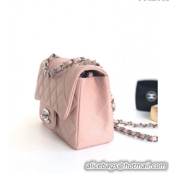 Top Quality Chanel Grained Calfskin Mini Square Classic Flap Bag A01115 Light Pink/Silver 2024