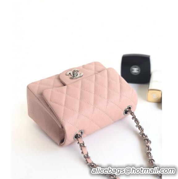 Top Quality Chanel Grained Calfskin Mini Square Classic Flap Bag A01115 Light Pink/Silver 2024