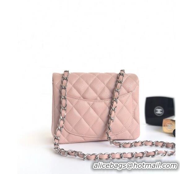 Top Quality Chanel Grained Calfskin Mini Square Classic Flap Bag A01115 Light Pink/Silver 2024