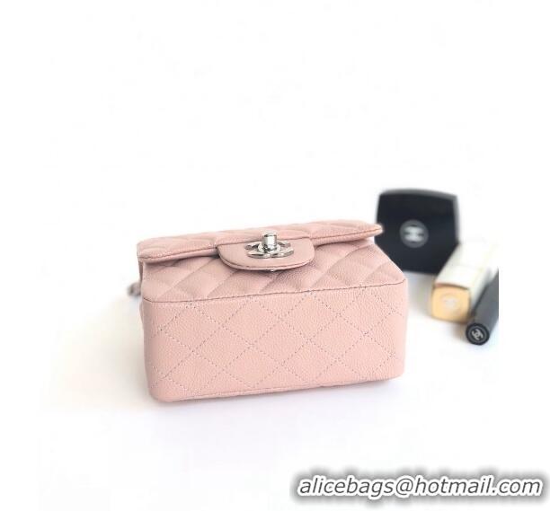 Top Quality Chanel Grained Calfskin Mini Square Classic Flap Bag A01115 Light Pink/Silver 2024