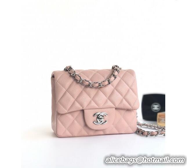 Top Quality Chanel Grained Calfskin Mini Square Classic Flap Bag A01115 Light Pink/Silver 2024