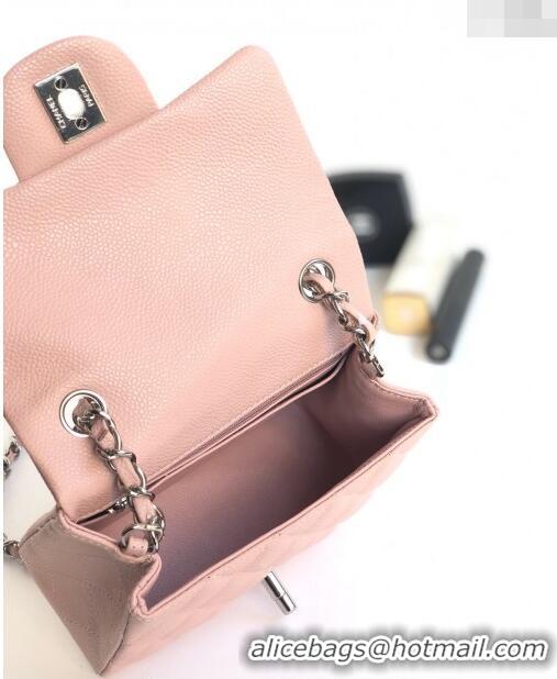 Top Quality Chanel Grained Calfskin Mini Square Classic Flap Bag A01115 Light Pink/Silver 2024