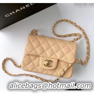 Good Product Chanel Grained Calfskin Mini Square Classic Flap Bag A01115 Beige/Gold 2024