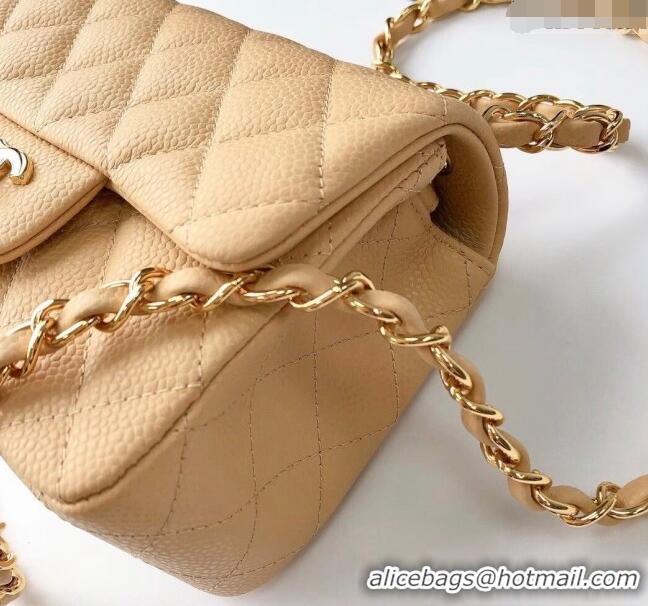 Good Product Chanel Grained Calfskin Mini Square Classic Flap Bag A01115 Beige/Gold 2024