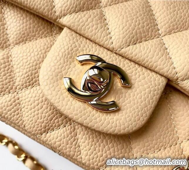 Good Product Chanel Grained Calfskin Mini Square Classic Flap Bag A01115 Beige/Gold 2024