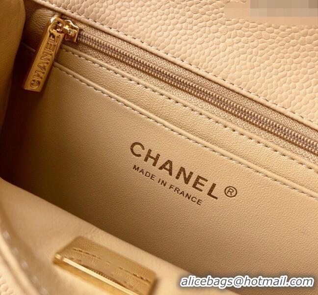 Good Product Chanel Grained Calfskin Mini Square Classic Flap Bag A01115 Beige/Gold 2024