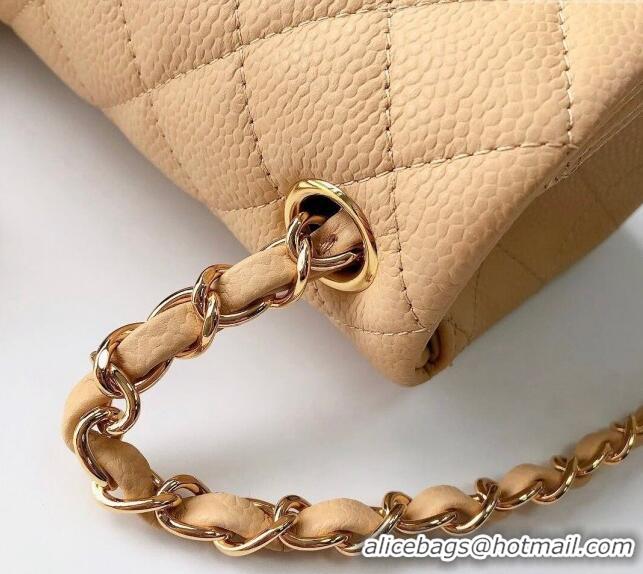 Good Product Chanel Grained Calfskin Mini Square Classic Flap Bag A01115 Beige/Gold 2024