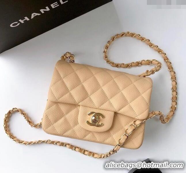 Good Product Chanel Grained Calfskin Mini Square Classic Flap Bag A01115 Beige/Gold 2024