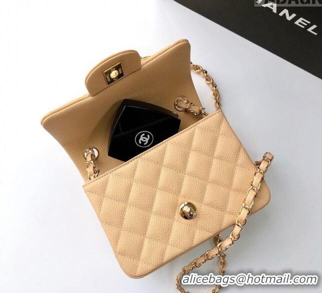 Good Product Chanel Grained Calfskin Mini Square Classic Flap Bag A01115 Beige/Gold 2024