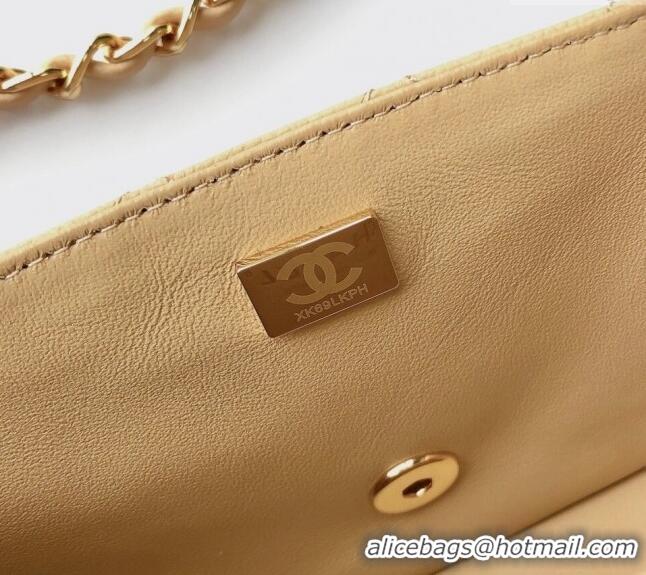 Good Product Chanel Grained Calfskin Mini Square Classic Flap Bag A01115 Beige/Gold 2024