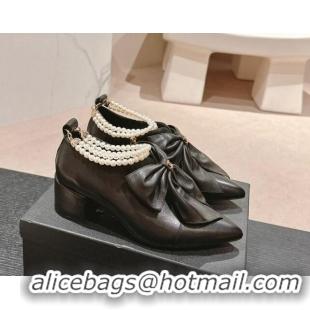 Popular Style Chanel Calfskin Pumps 5.5cm with Maxi-Bow and Pearls Black 722043