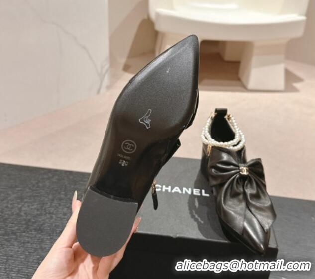 Popular Style Chanel Calfskin Pumps 5.5cm with Maxi-Bow and Pearls Black 722043