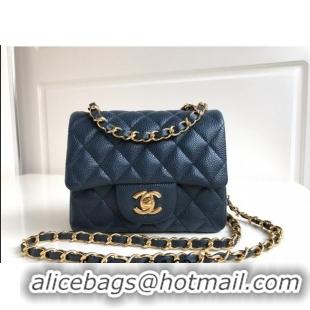 Pretty Style Chanel Grained Calfskin Mini Square Classic Flap Bag A01115 Dark Blue/Gold 2024