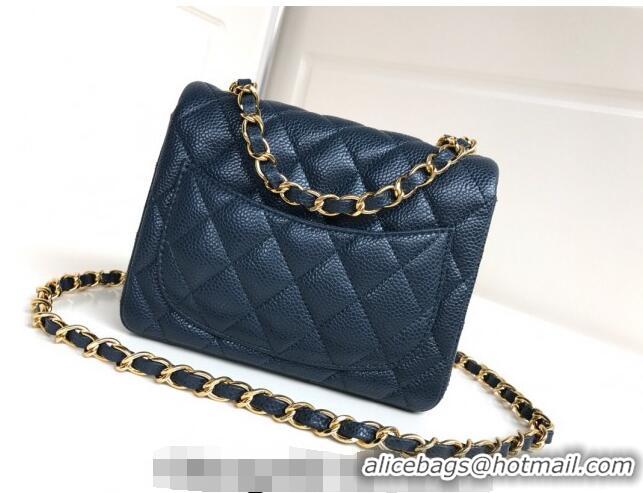 Pretty Style Chanel Grained Calfskin Mini Square Classic Flap Bag A01115 Dark Blue/Gold 2024