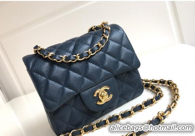 Pretty Style Chanel Grained Calfskin Mini Square Classic Flap Bag A01115 Dark Blue/Gold 2024