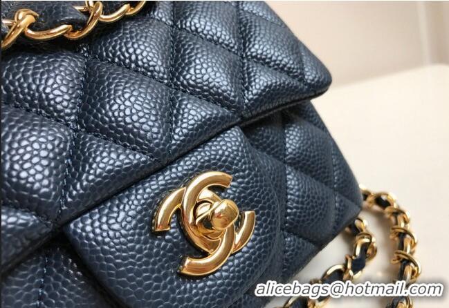 Pretty Style Chanel Grained Calfskin Mini Square Classic Flap Bag A01115 Dark Blue/Gold 2024