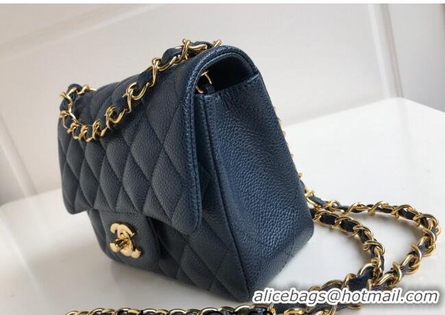 Pretty Style Chanel Grained Calfskin Mini Square Classic Flap Bag A01115 Dark Blue/Gold 2024