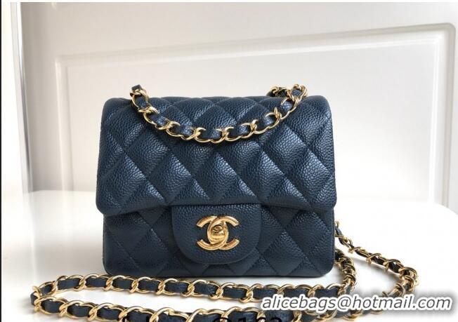 Pretty Style Chanel Grained Calfskin Mini Square Classic Flap Bag A01115 Dark Blue/Gold 2024