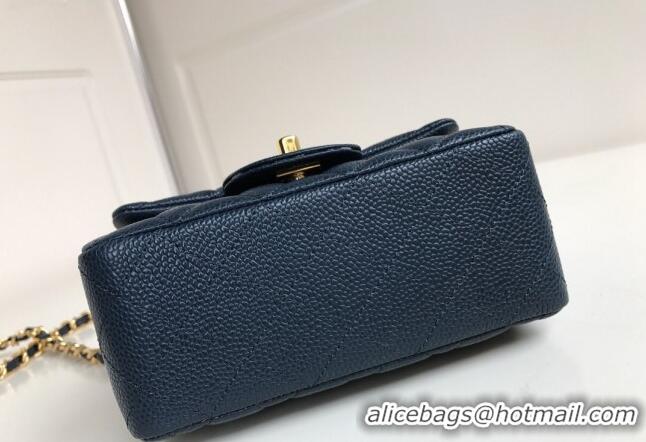 Pretty Style Chanel Grained Calfskin Mini Square Classic Flap Bag A01115 Dark Blue/Gold 2024