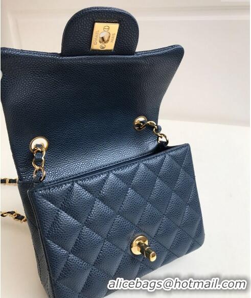 Pretty Style Chanel Grained Calfskin Mini Square Classic Flap Bag A01115 Dark Blue/Gold 2024