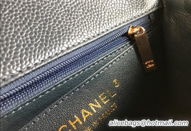 Pretty Style Chanel Grained Calfskin Mini Square Classic Flap Bag A01115 Dark Blue/Gold 2024