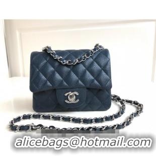 Classic Design Chanel Grained Calfskin Mini Square Classic Flap Bag A01115 Dark Blue/Silver 2024