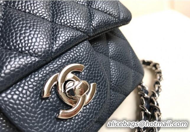 Classic Design Chanel Grained Calfskin Mini Square Classic Flap Bag A01115 Dark Blue/Silver 2024