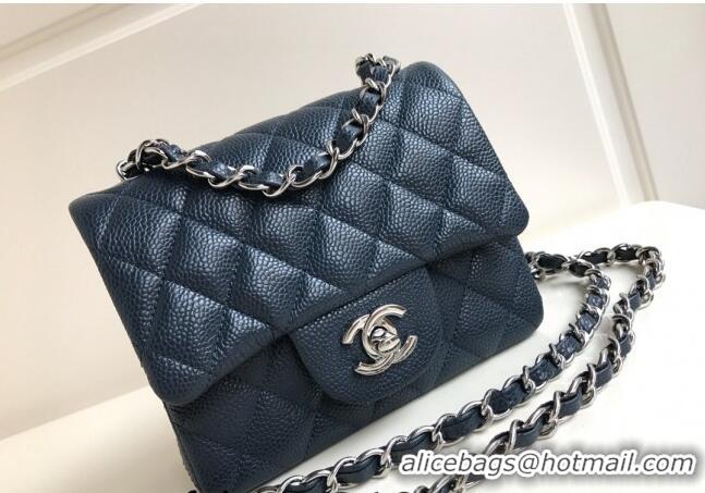 Classic Design Chanel Grained Calfskin Mini Square Classic Flap Bag A01115 Dark Blue/Silver 2024