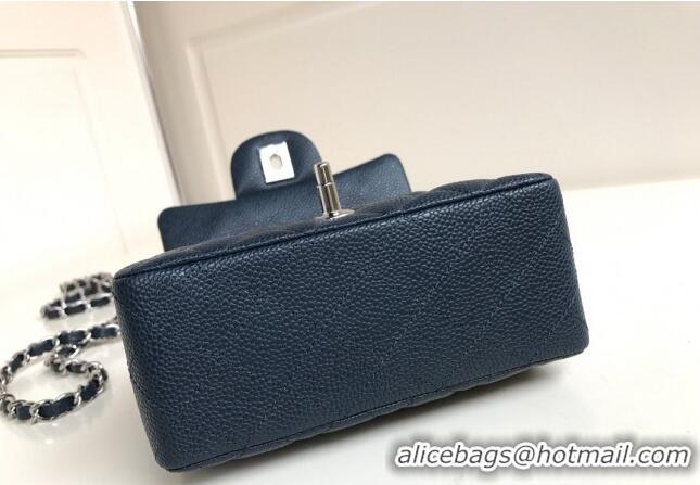 Classic Design Chanel Grained Calfskin Mini Square Classic Flap Bag A01115 Dark Blue/Silver 2024