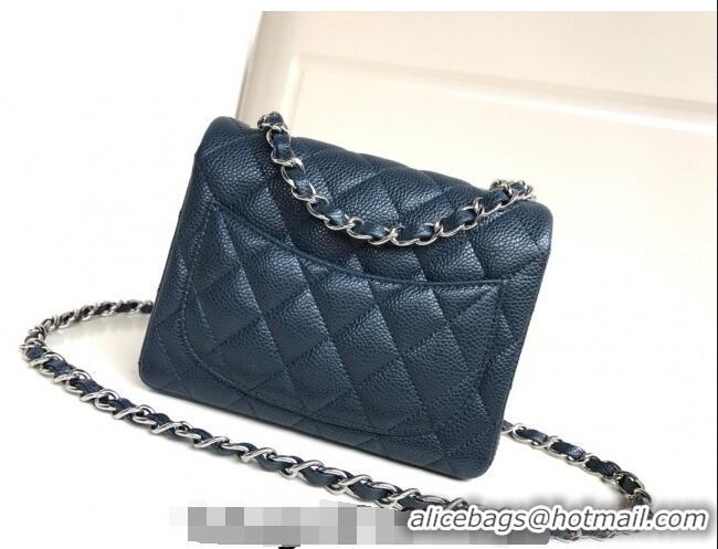 Classic Design Chanel Grained Calfskin Mini Square Classic Flap Bag A01115 Dark Blue/Silver 2024