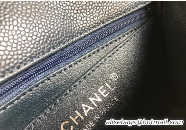 Classic Design Chanel Grained Calfskin Mini Square Classic Flap Bag A01115 Dark Blue/Silver 2024