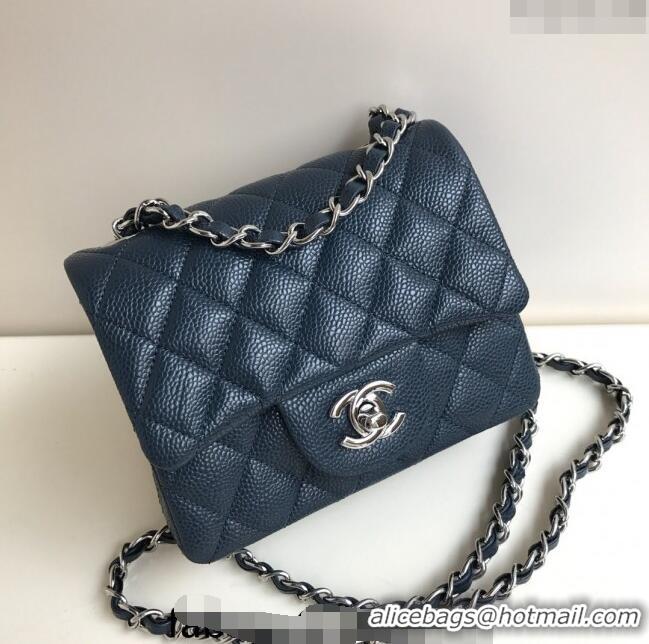 Classic Design Chanel Grained Calfskin Mini Square Classic Flap Bag A01115 Dark Blue/Silver 2024