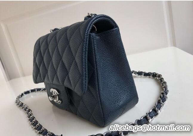 Classic Design Chanel Grained Calfskin Mini Square Classic Flap Bag A01115 Dark Blue/Silver 2024