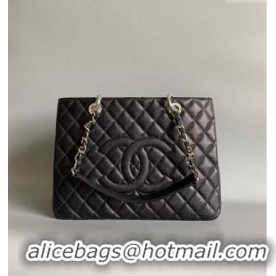 Best Quality Chanel Grand Shopping Tote GST Bag in Grained Calfskin CH7090 Black/Silver 2024