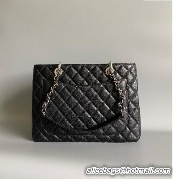 Best Quality Chanel Grand Shopping Tote GST Bag in Grained Calfskin CH7090 Black/Silver 2024