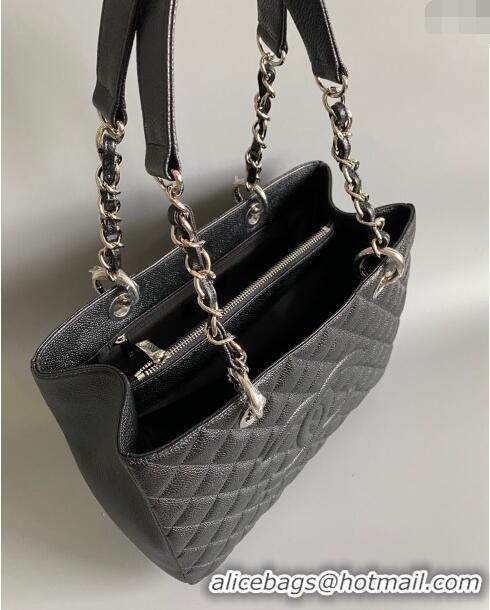 Best Quality Chanel Grand Shopping Tote GST Bag in Grained Calfskin CH7090 Black/Silver 2024