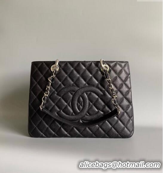 Best Quality Chanel Grand Shopping Tote GST Bag in Grained Calfskin CH7090 Black/Silver 2024