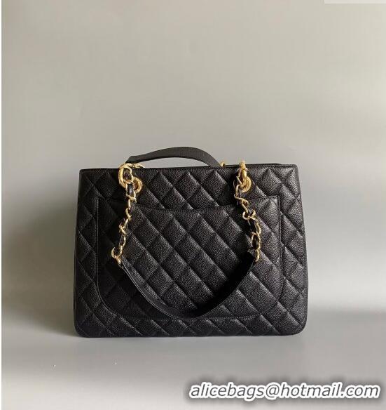 Classic Chanel Grand Shopping Tote GST Bag in Grained Calfskin CH7090 Black/Gold 2024