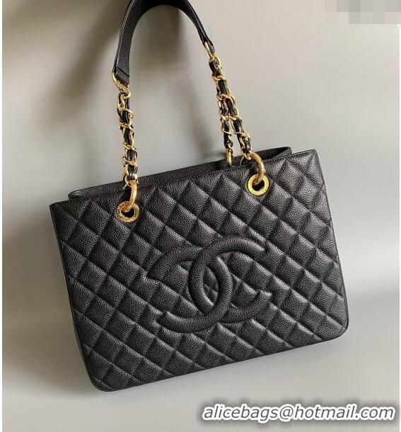 Classic Chanel Grand Shopping Tote GST Bag in Grained Calfskin CH7090 Black/Gold 2024