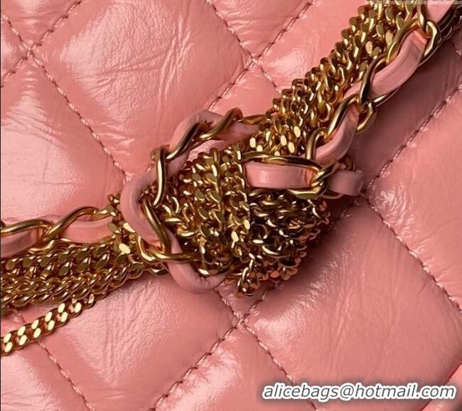 Big Discount Chanel Shiny Crumpled Calfskin Pouch with Knot Chain AP4058 Light Pink 2024