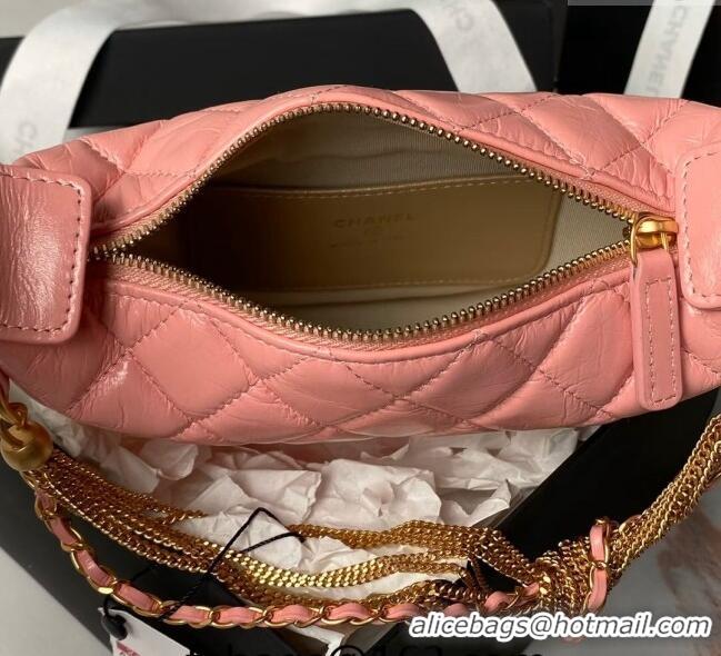 Big Discount Chanel Shiny Crumpled Calfskin Pouch with Knot Chain AP4058 Light Pink 2024