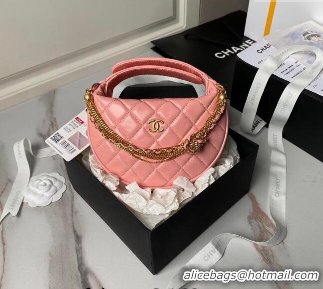 Big Discount Chanel Shiny Crumpled Calfskin Pouch with Knot Chain AP4058 Light Pink 2024