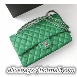 Luxurious Chanel Classic Iridescent Grained Calfskin Medium Flap Bag A01112 Green 2024